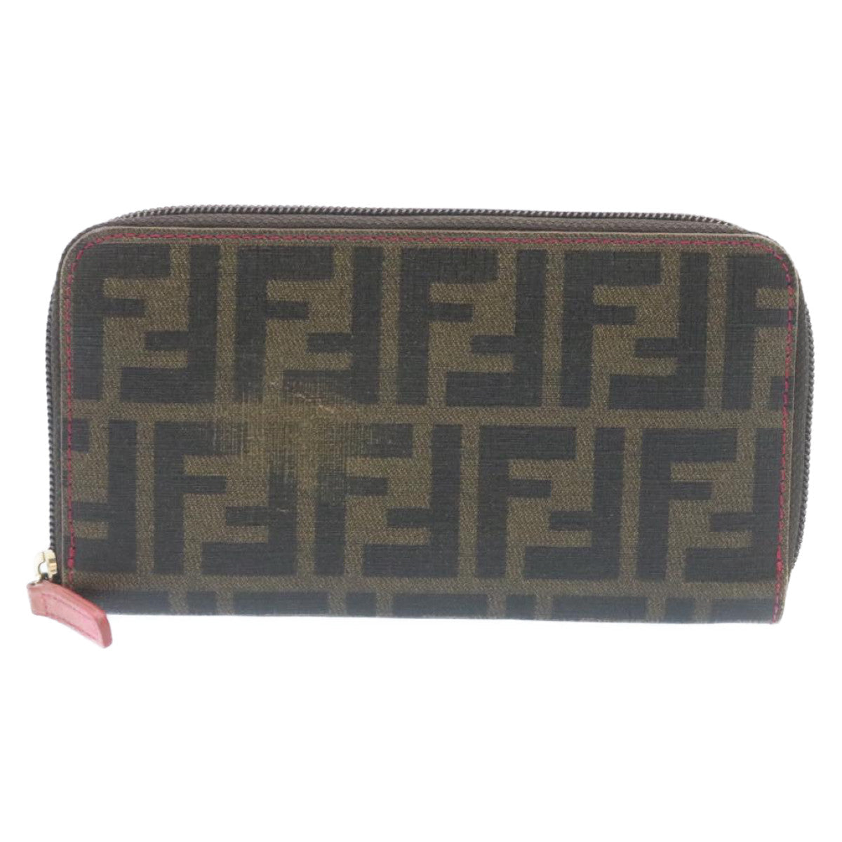 FENDI Zucca Canvas Zip Around Long Wallet Brown Auth th2112