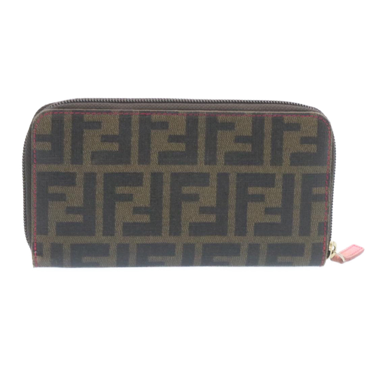 FENDI Zucca Canvas Zip Around Long Wallet Brown Auth th2112