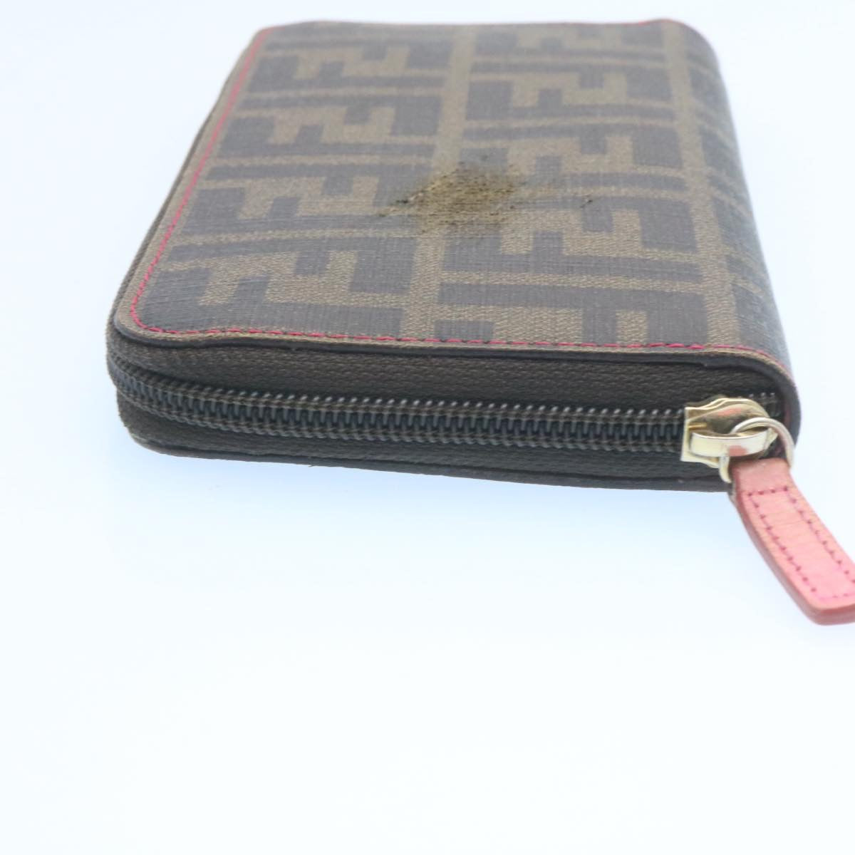 FENDI Zucca Canvas Zip Around Long Wallet Brown Auth th2112