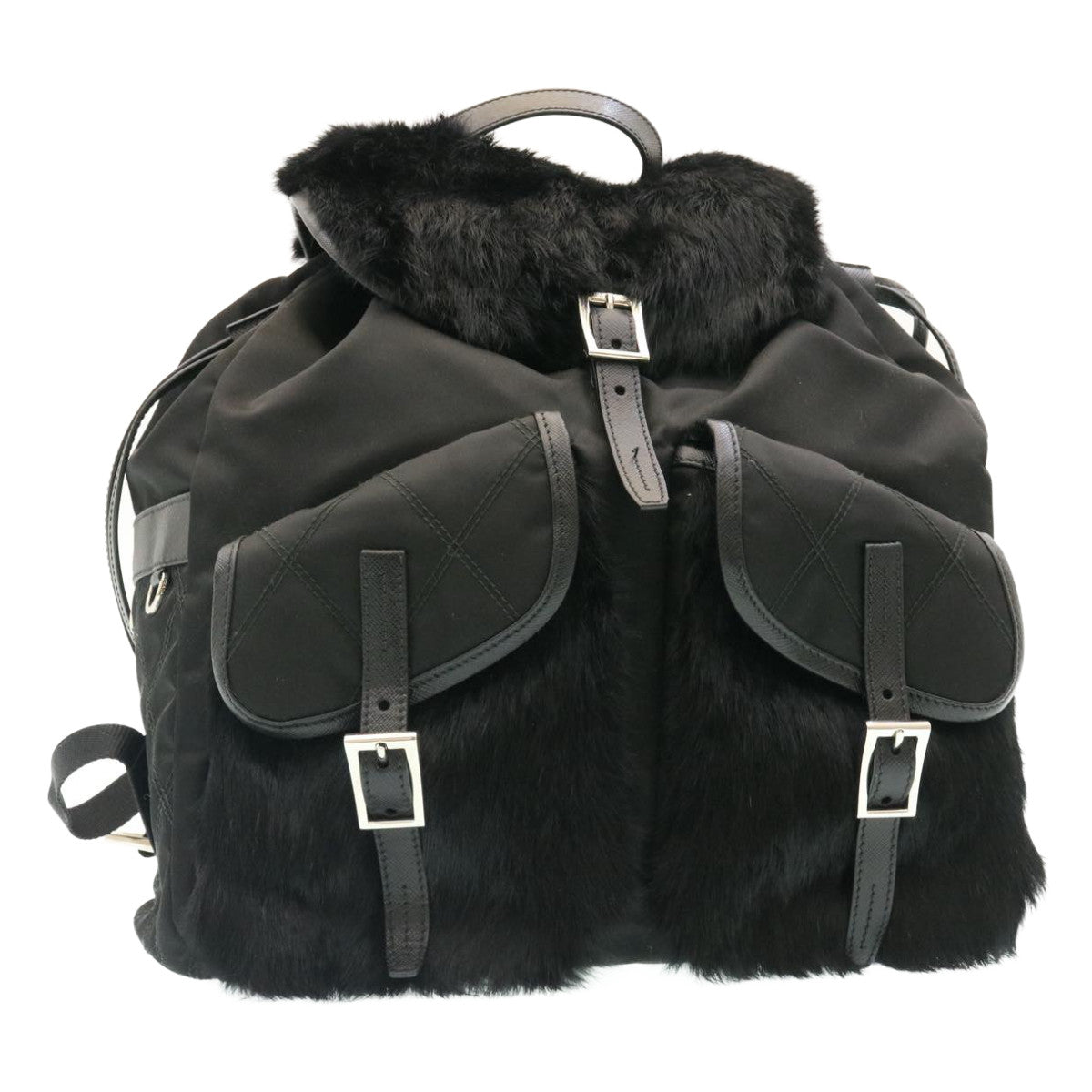 PRADA Nylon Fur Backpack Black 2VZ015  21454A