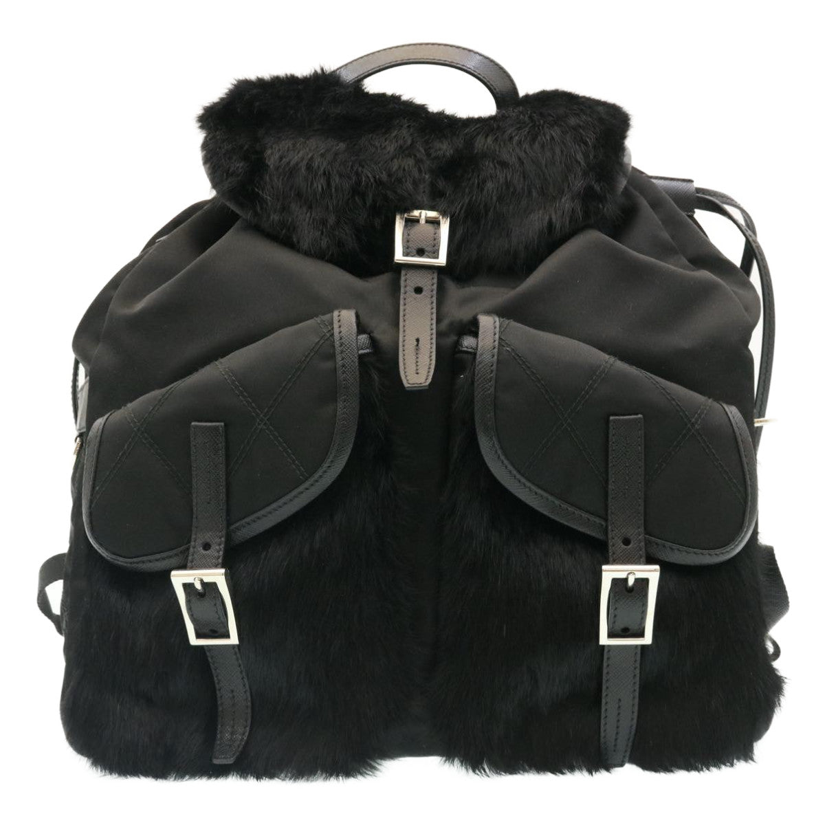 PRADA Nylon Fur Backpack Black 2VZ015  21454A