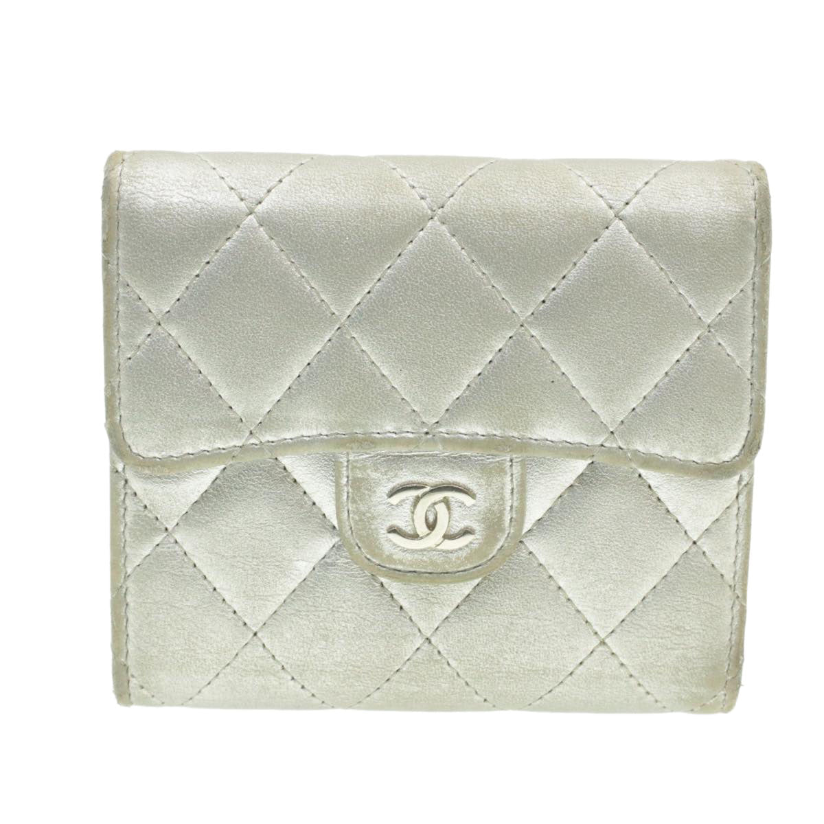 CHANEL Matelasse Bifold Wallet Silver CC   cr620