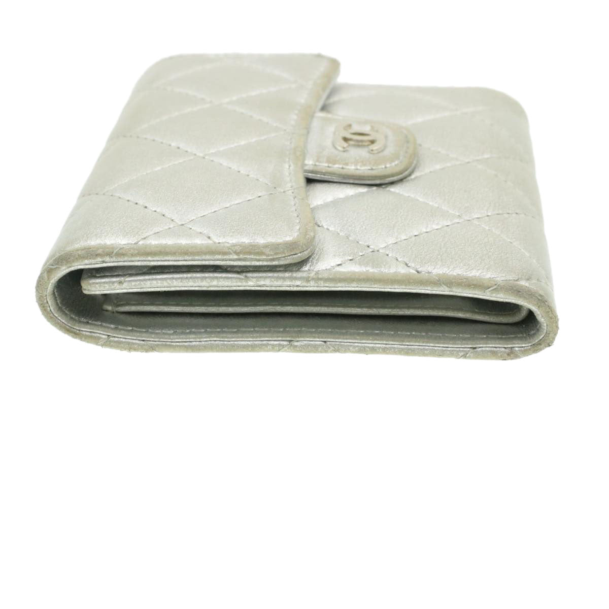 CHANEL Matelasse Bifold Wallet Silver CC   cr620