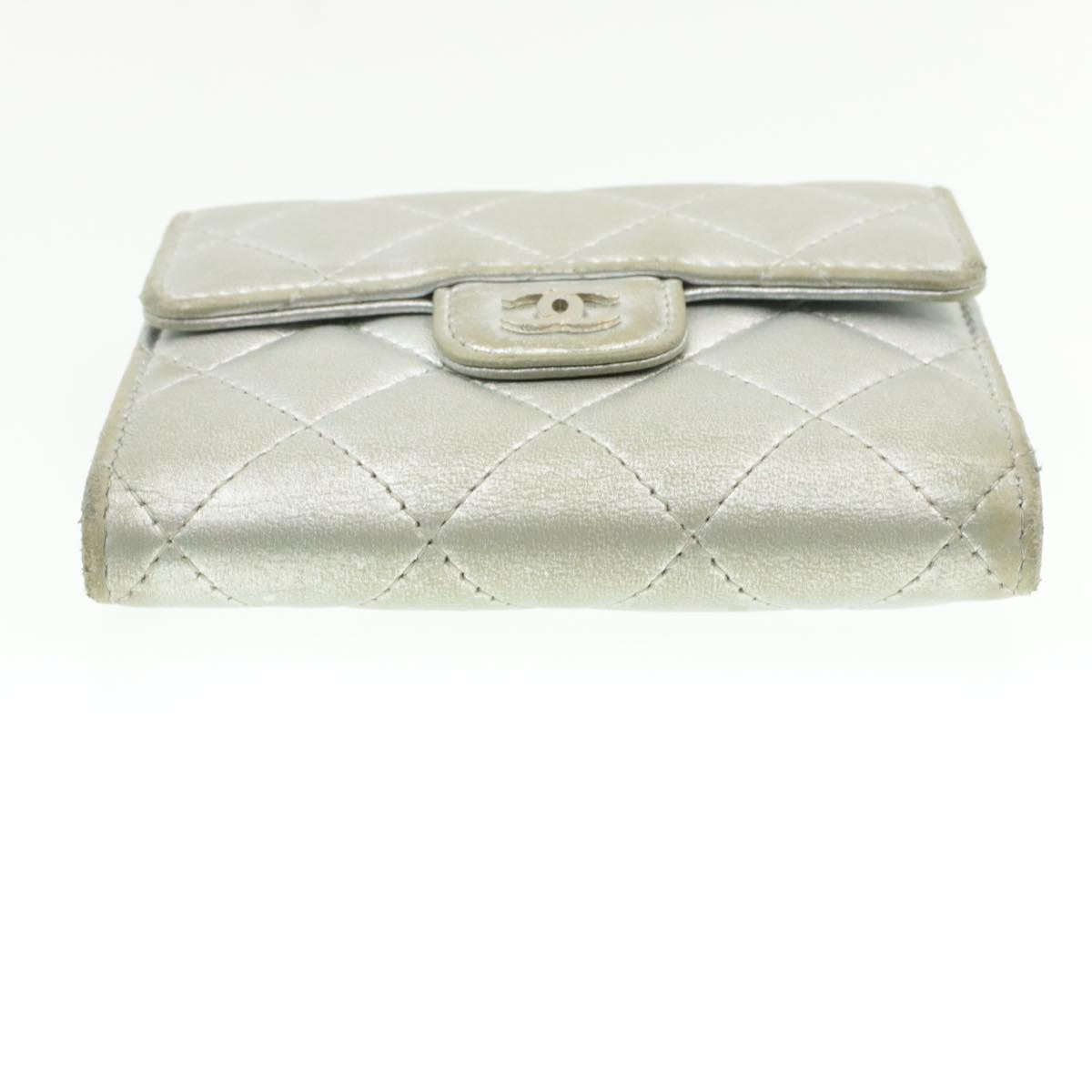 CHANEL Matelasse Bifold Wallet Silver CC   cr620