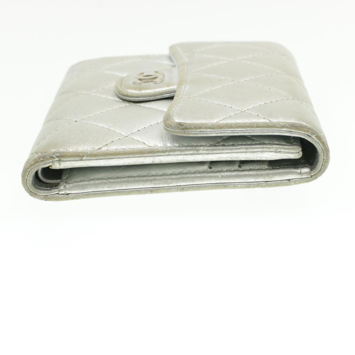 CHANEL Matelasse Bifold Wallet Silver CC   cr620