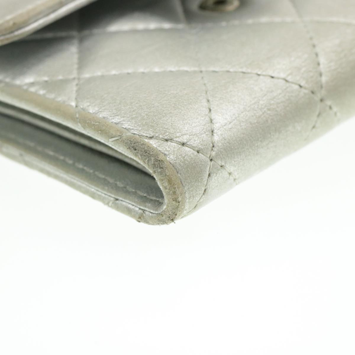 CHANEL Matelasse Bifold Wallet Silver CC   cr620