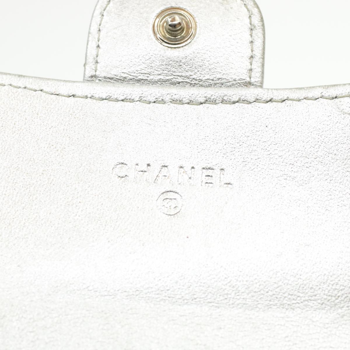 CHANEL Matelasse Bifold Wallet Silver CC  cr620