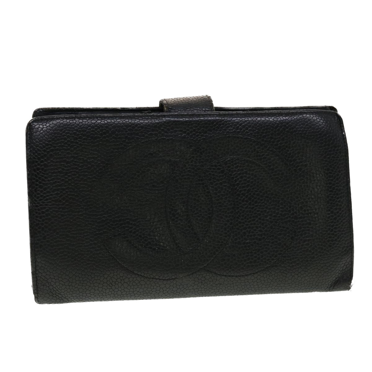 CHANEL Long Wallet Caviar Skin Black CC   ti1128