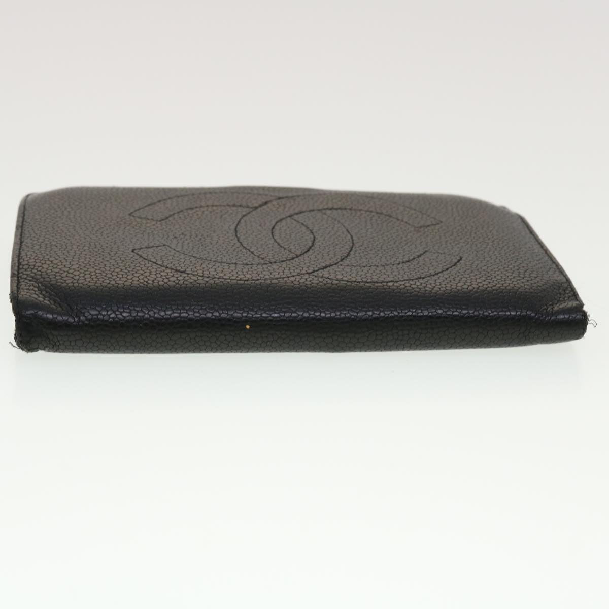 CHANEL Long Wallet Caviar Skin Black CC   ti1128