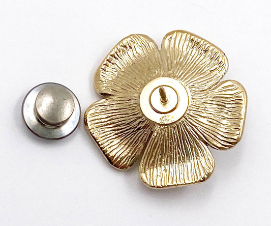 CHANEL Vintage Classic Gold Plated CC Flower Pearl Crystal Pin