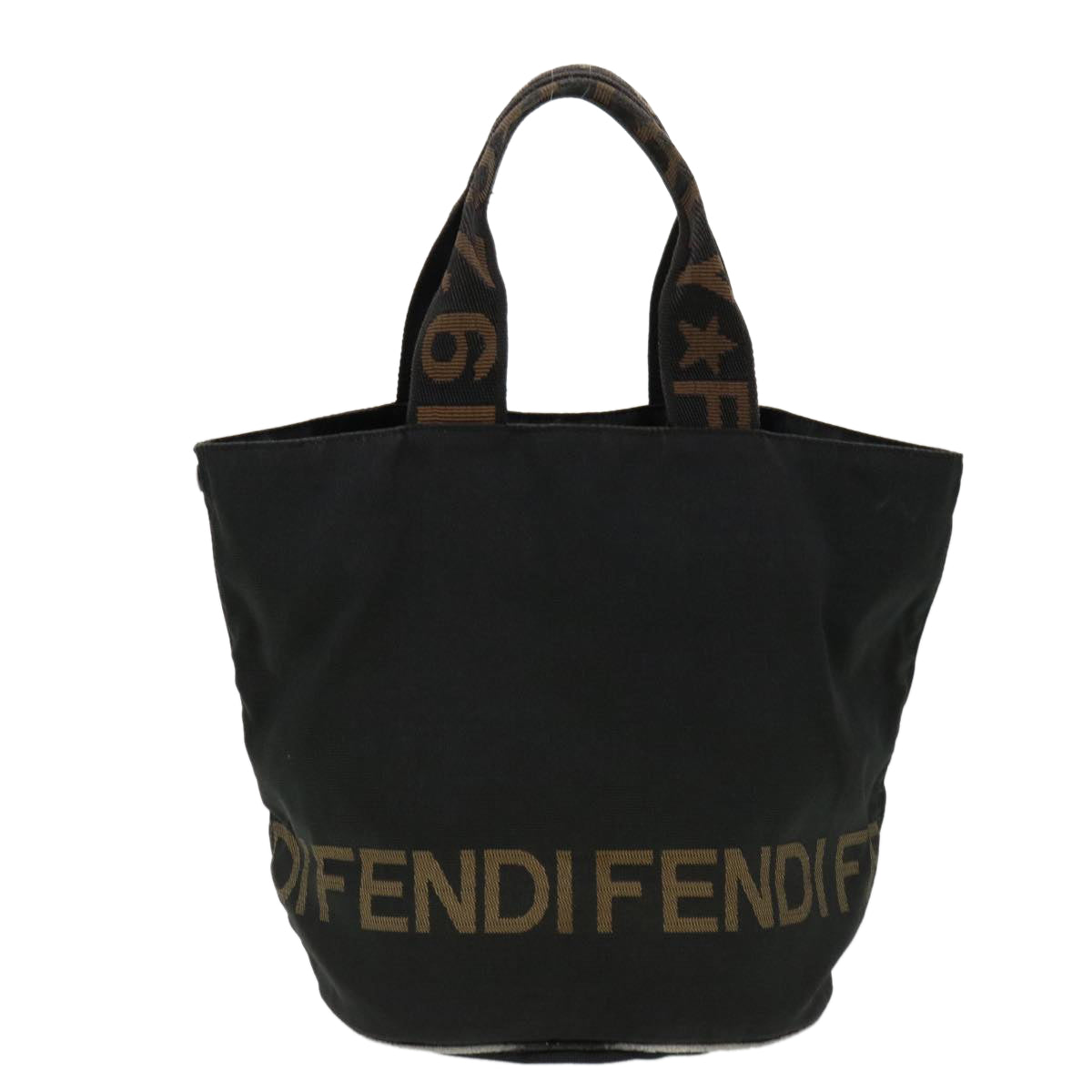 FENDI Hand Bag Nylon Black Brown  yb084