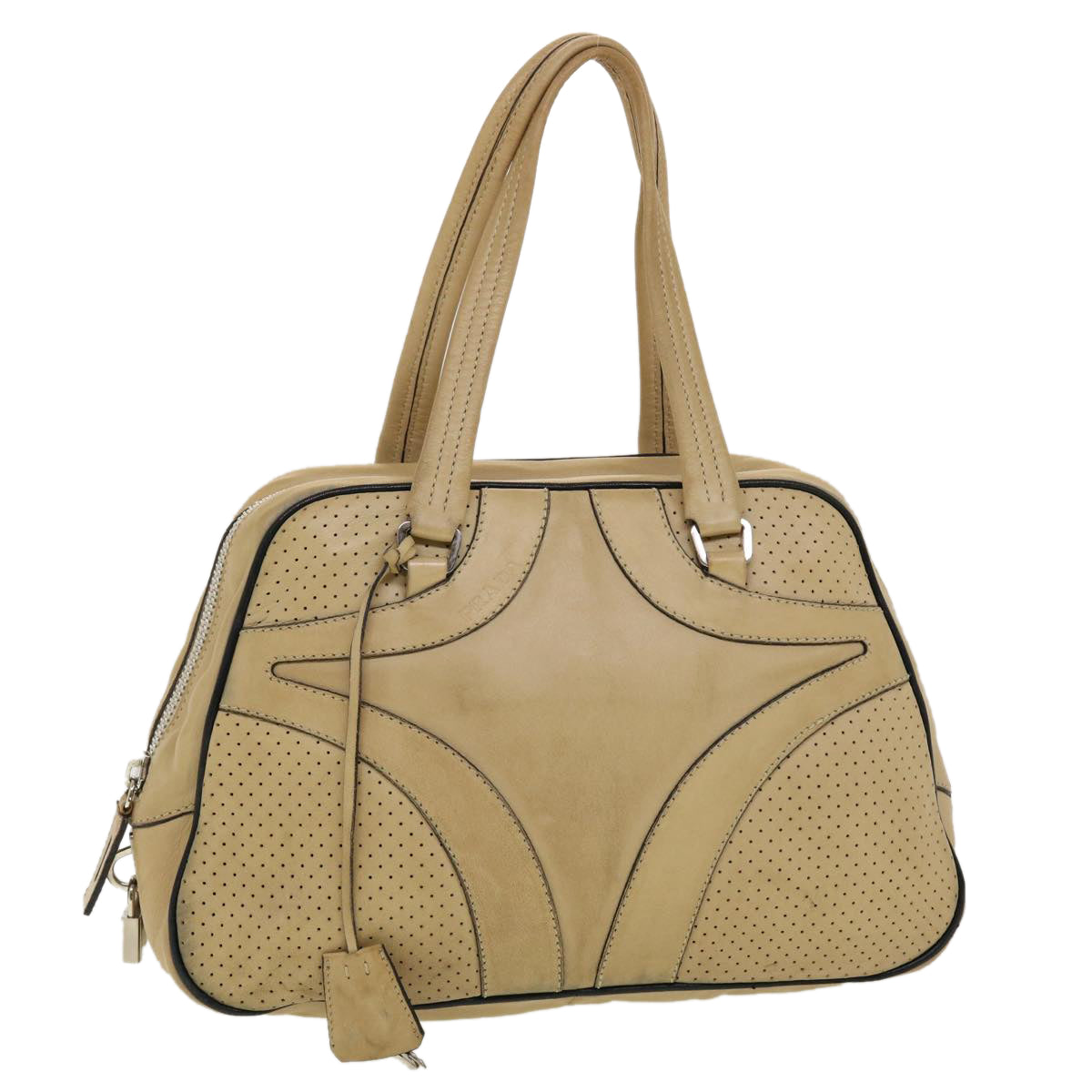 PRADA Hand Bag Leather Beige  yb123