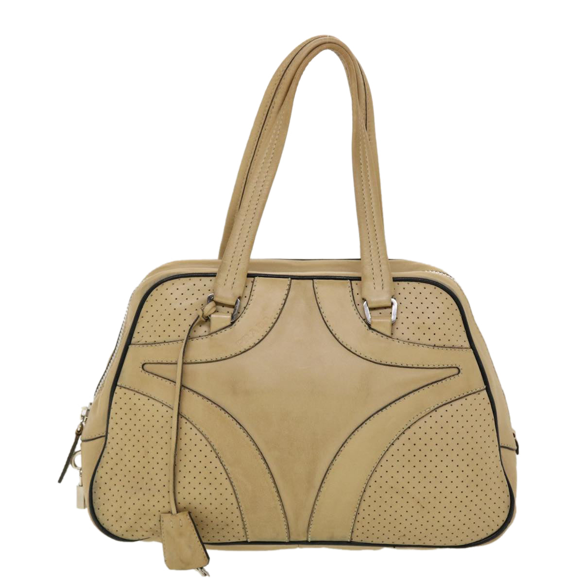 PRADA Hand Bag Leather Beige  yb123