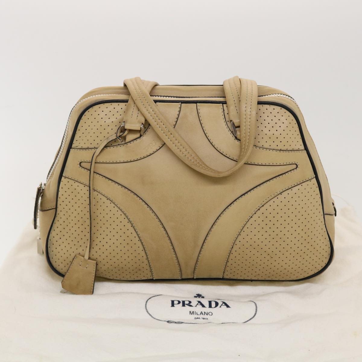 PRADA Hand Bag Leather Beige  yb123