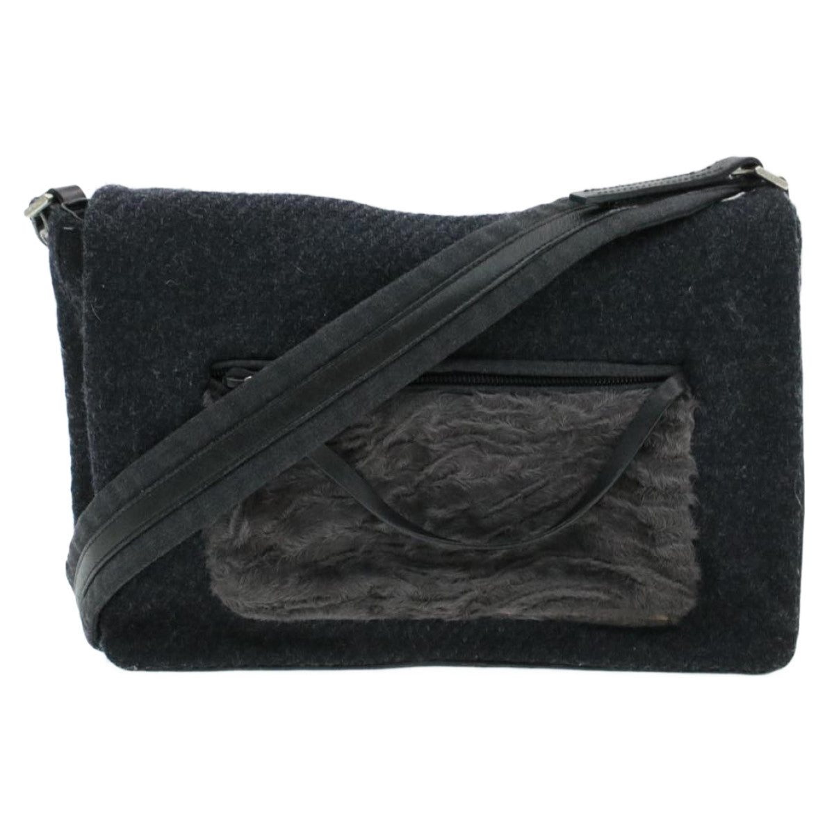 PRADA Suede Shoulder Bag Black  yk115