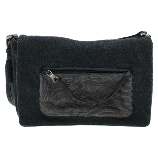 PRADA Suede Shoulder Bag Black  yk115