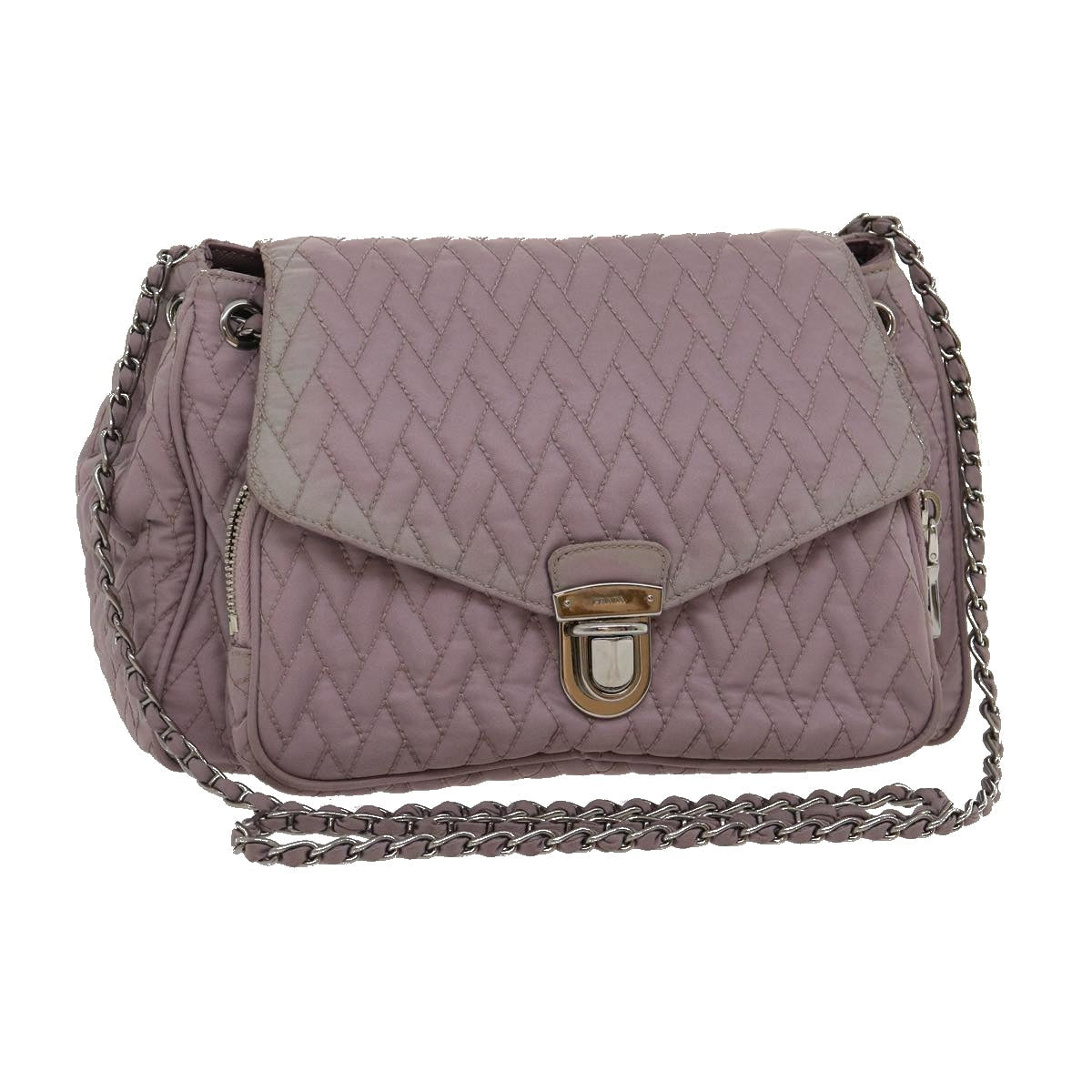 PRADA Chain Shoulder Bag Quilted Nylon Purple  yk4614