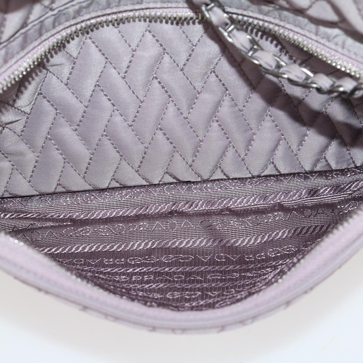 PRADA Chain Shoulder Bag Quilted Nylon Purple  yk4614