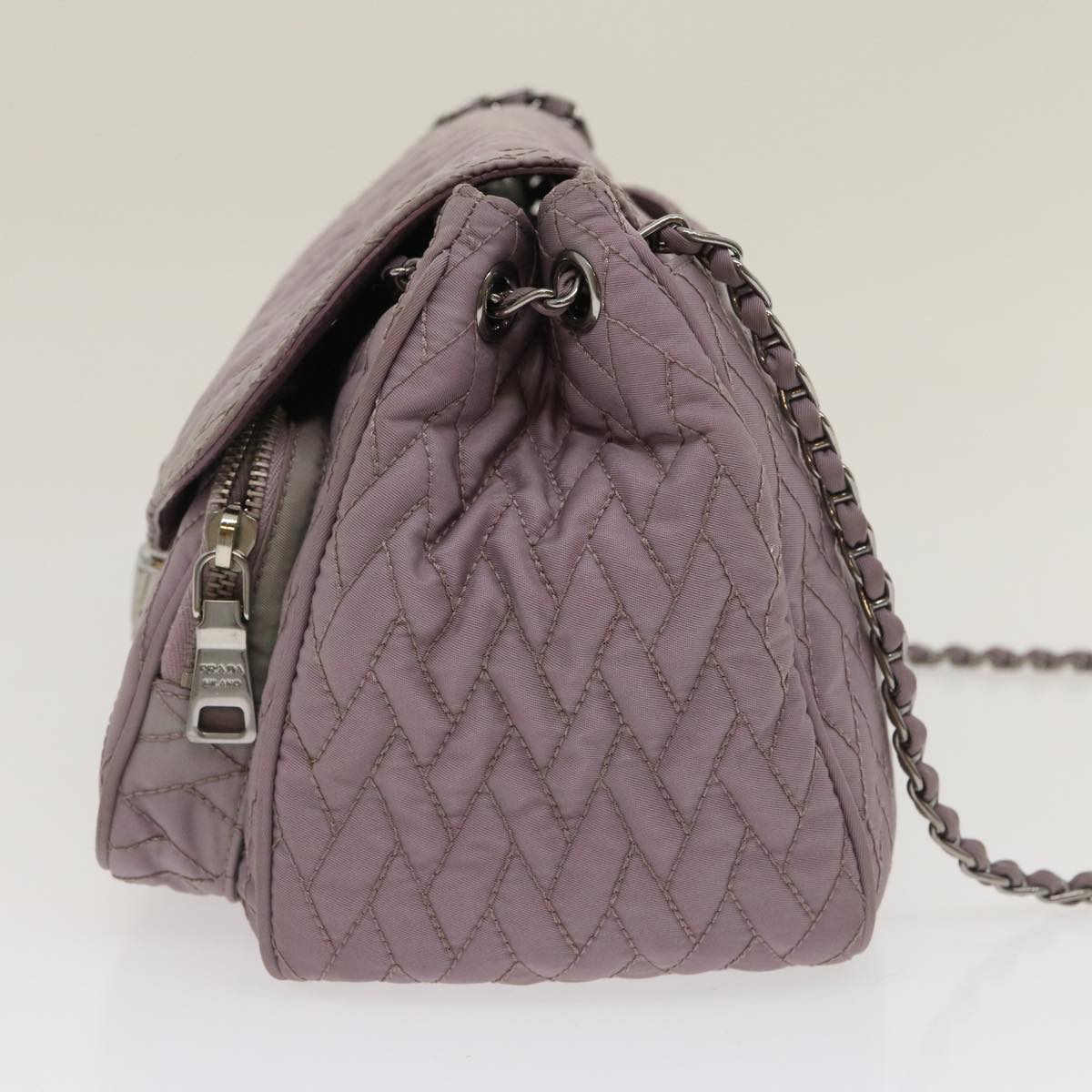 PRADA Chain Shoulder Bag Quilted Nylon Purple  yk4614