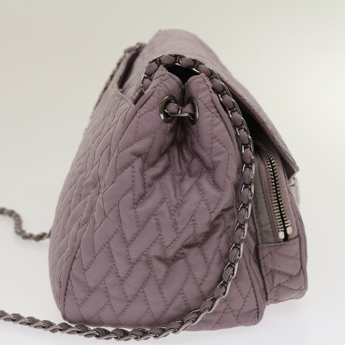 PRADA Chain Shoulder Bag Quilted Nylon Purple  yk4614