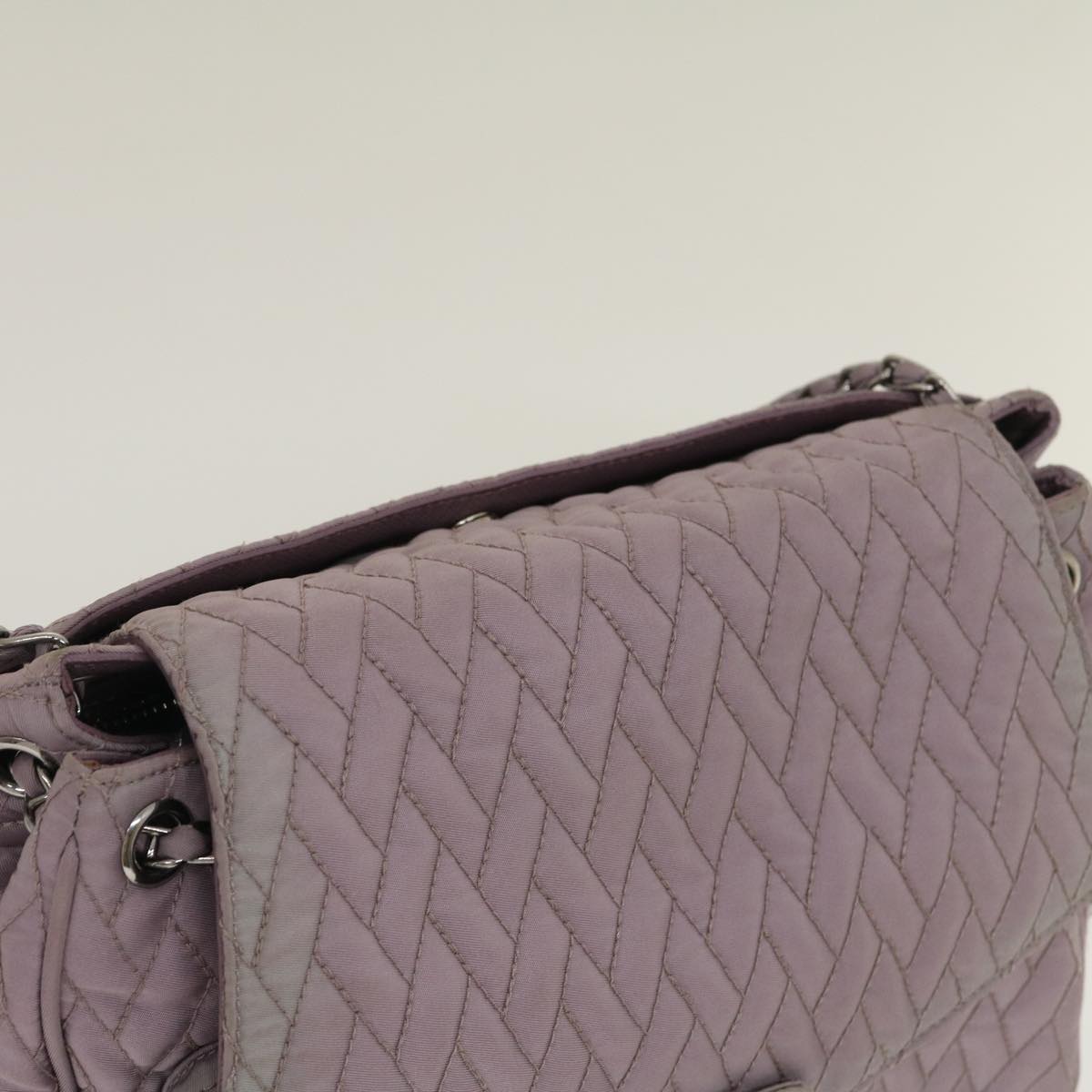 PRADA Chain Shoulder Bag Quilted Nylon Purple  yk4614