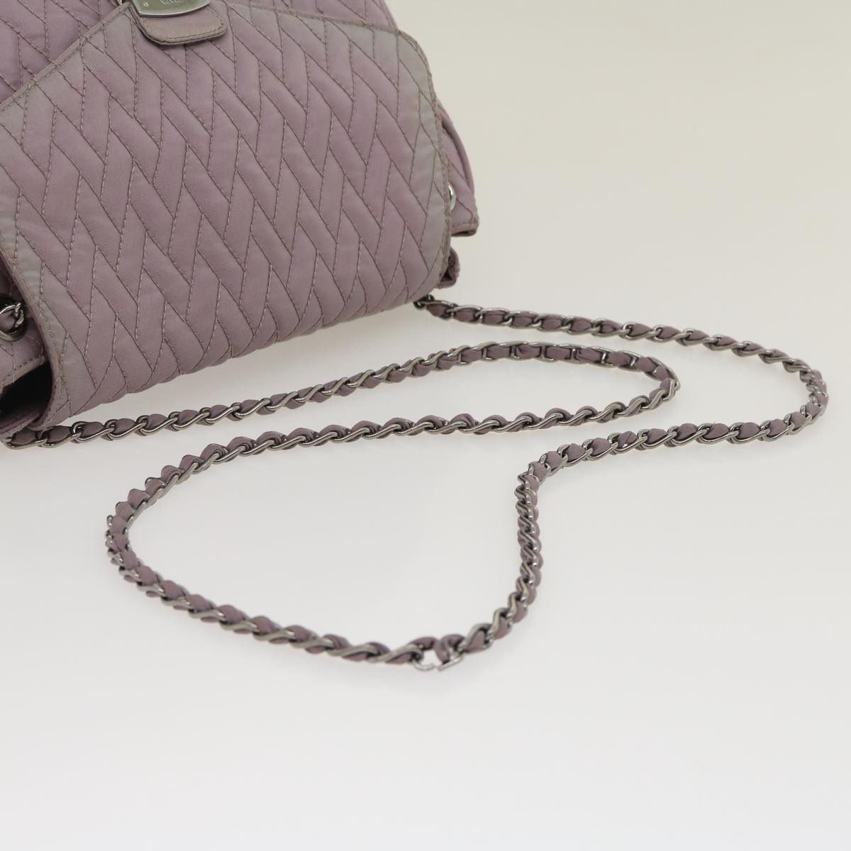 PRADA Chain Shoulder Bag Quilted Nylon Purple  yk4614