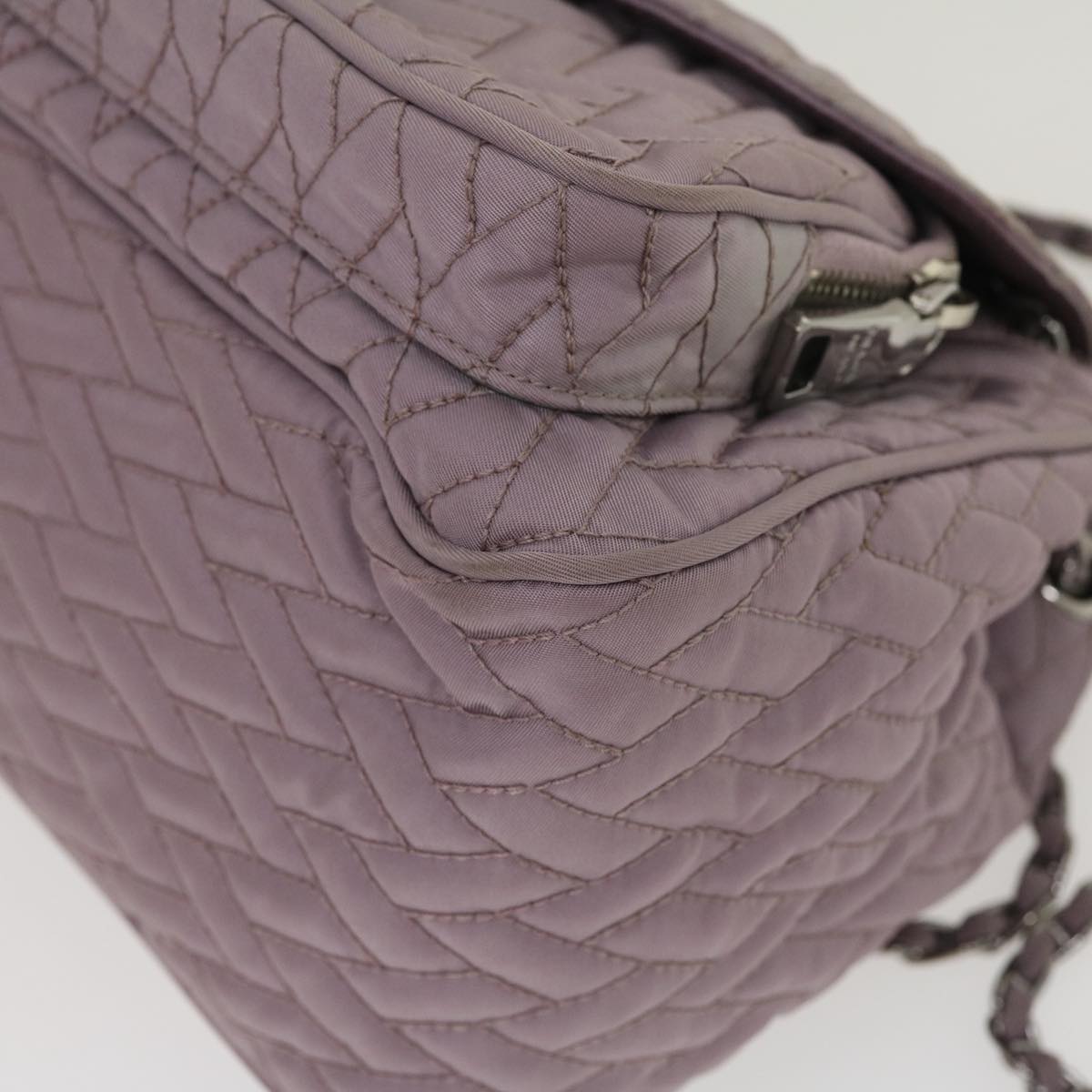 PRADA Chain Shoulder Bag Quilted Nylon Purple  yk4614