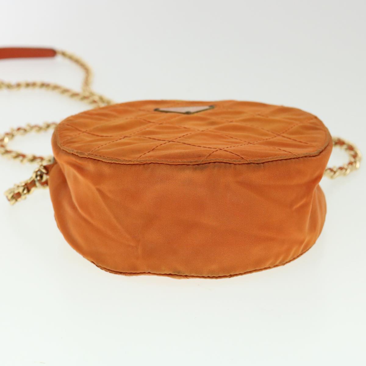 PRADA Quilted Chain Shoulder Bag Nylon Orange  yk5414