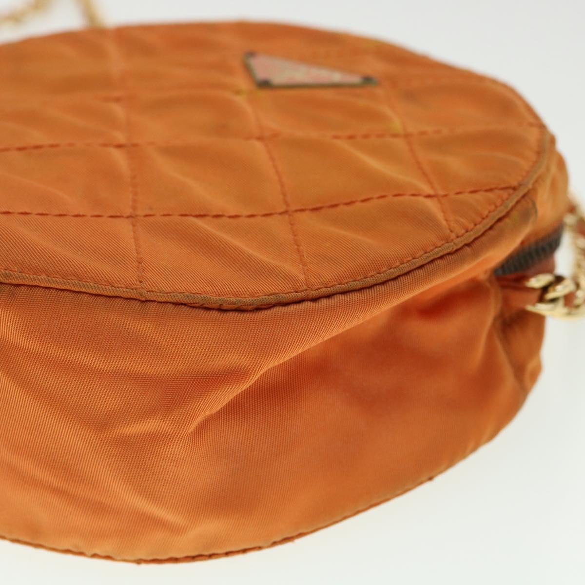 PRADA Quilted Chain Shoulder Bag Nylon Orange  yk5414