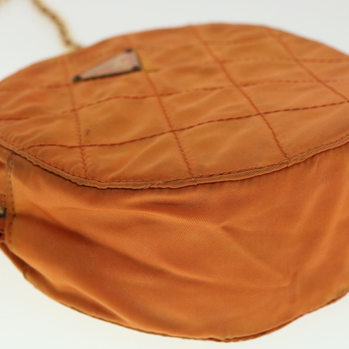 PRADA Quilted Chain Shoulder Bag Nylon Orange  yk5414