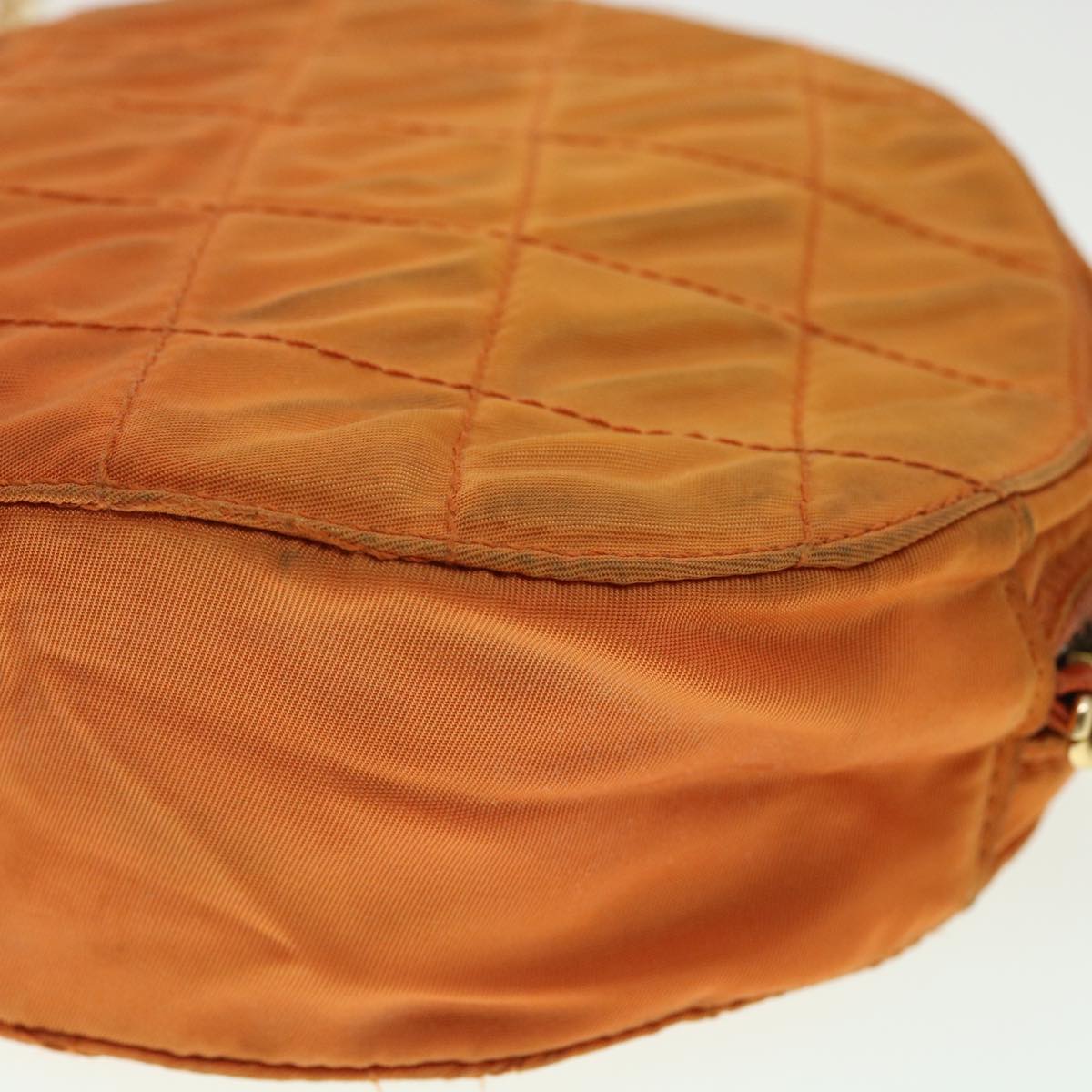 PRADA Quilted Chain Shoulder Bag Nylon Orange  yk5414