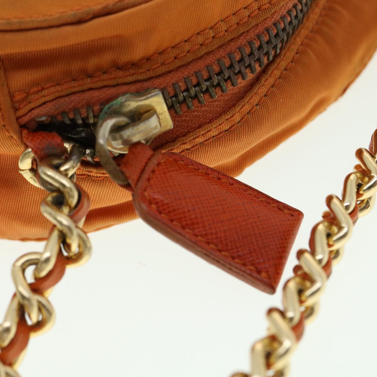 PRADA Quilted Chain Shoulder Bag Nylon Orange  yk5414