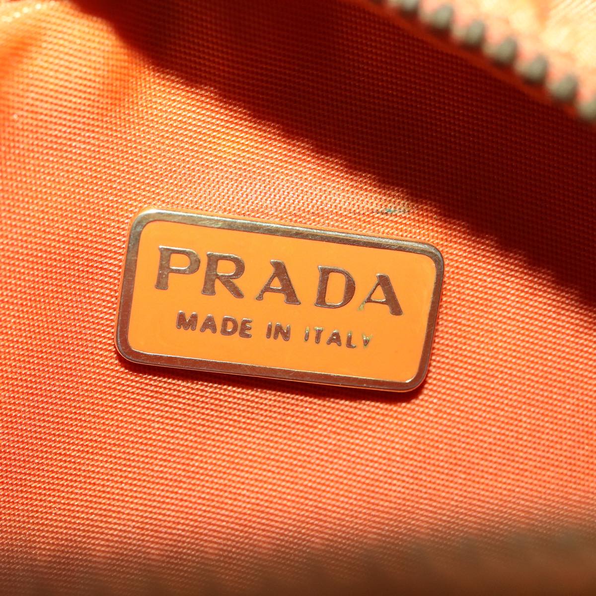 PRADA Quilted Chain Shoulder Bag Nylon Orange  yk5414