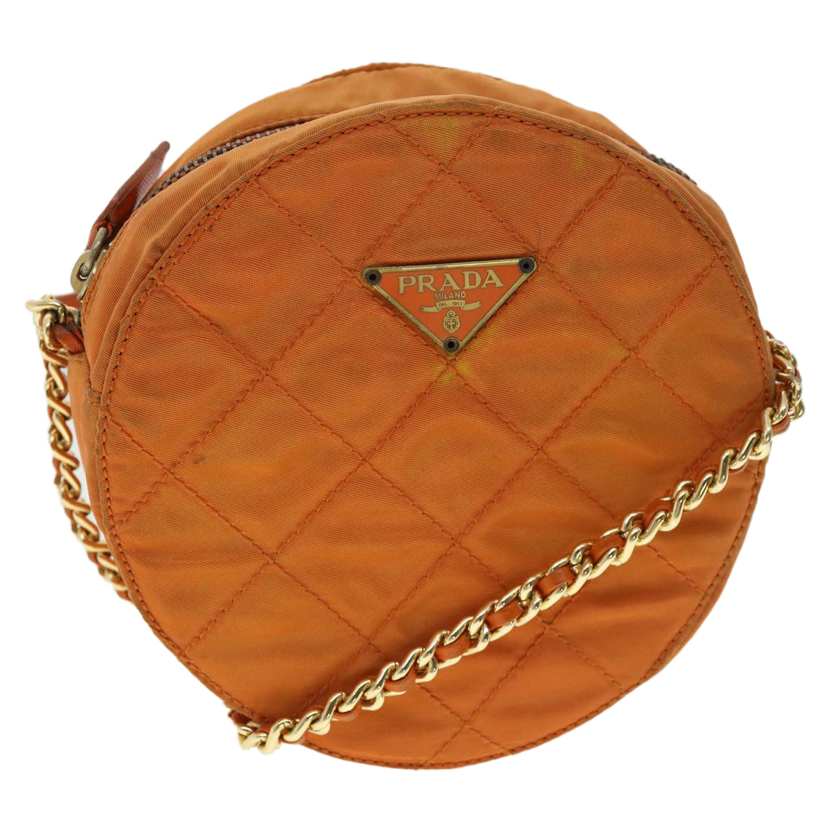 PRADA Quilted Chain Shoulder Bag Nylon Orange  yk5414