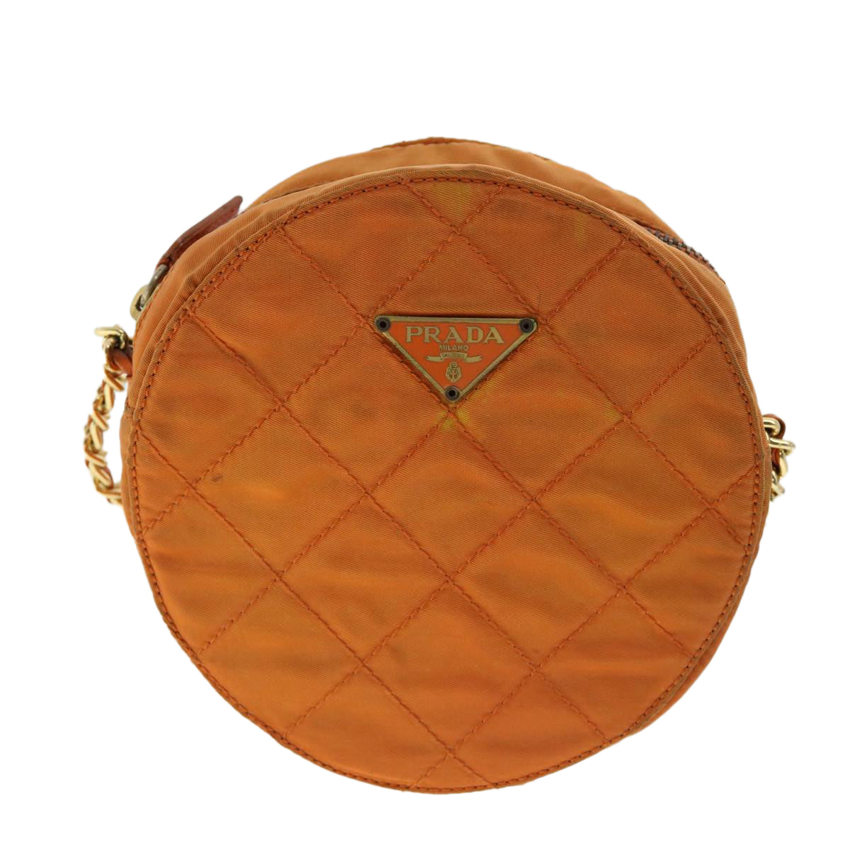 PRADA Quilted Chain Shoulder Bag Nylon Orange  yk5414