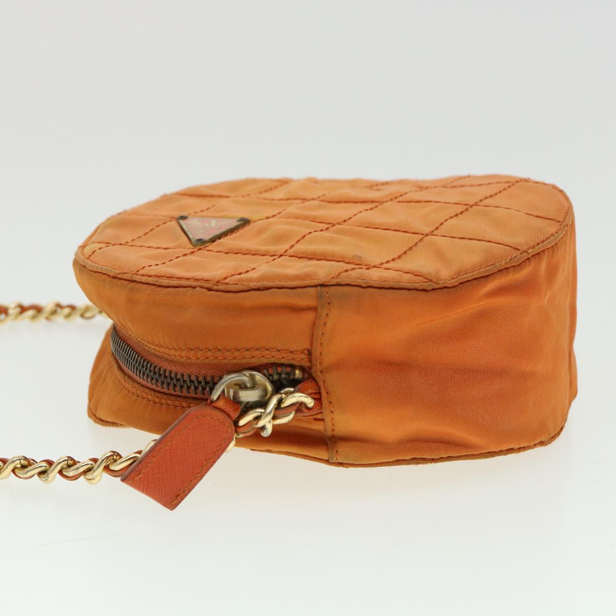 PRADA Quilted Chain Shoulder Bag Nylon Orange  yk5414