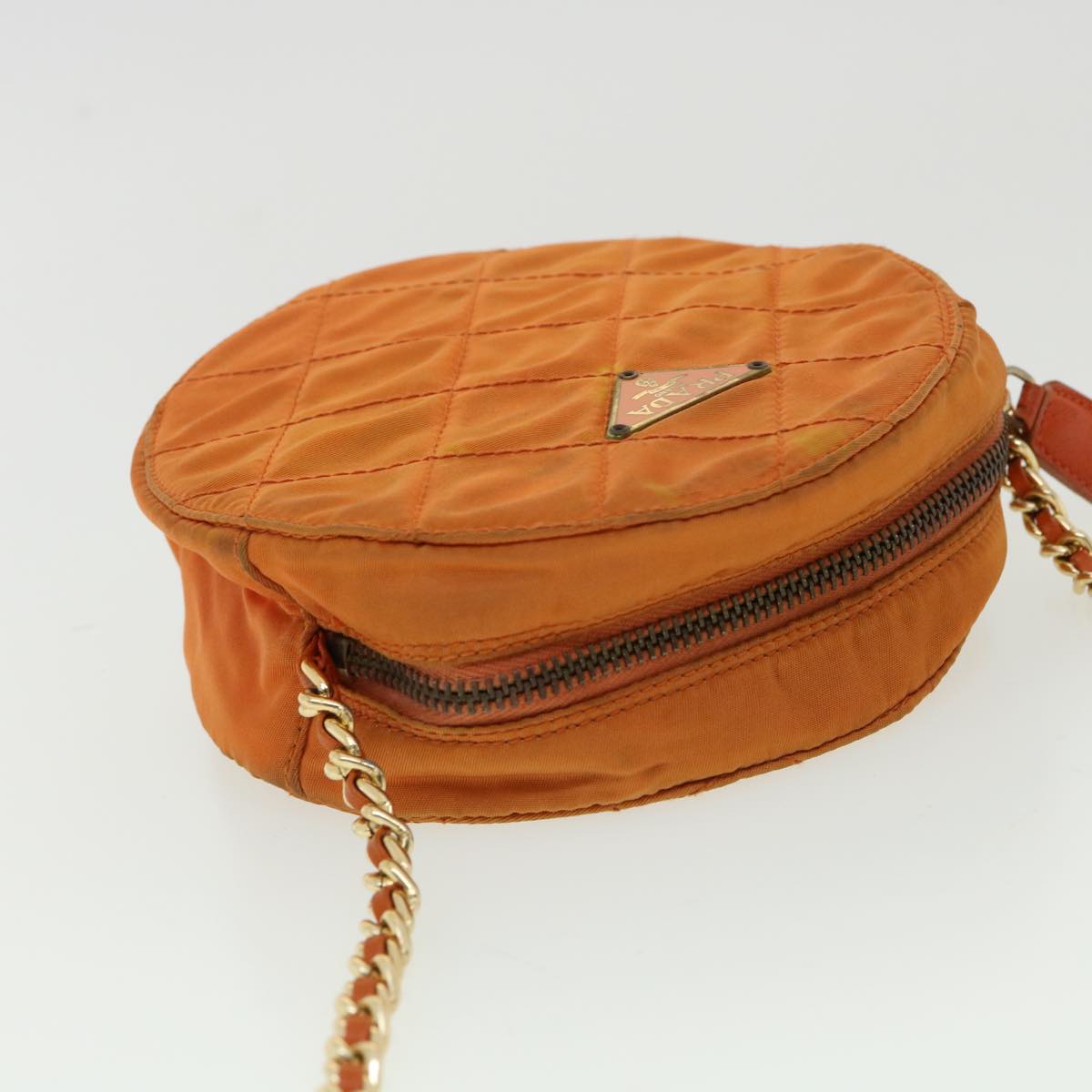 PRADA Quilted Chain Shoulder Bag Nylon Orange  yk5414