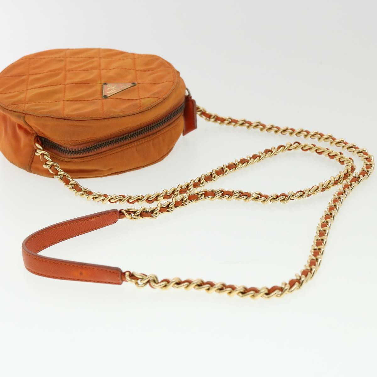 PRADA Quilted Chain Shoulder Bag Nylon Orange  yk5414