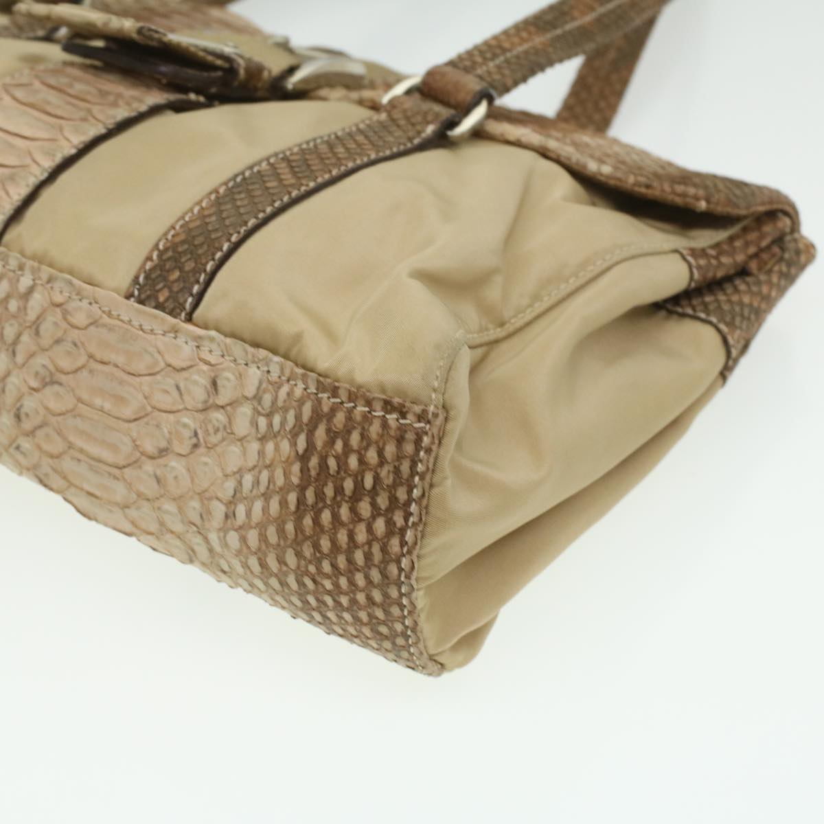 PRADA Snake pattern Semi-Shoulder Shoulder Bag Nylon Beige  yk5620