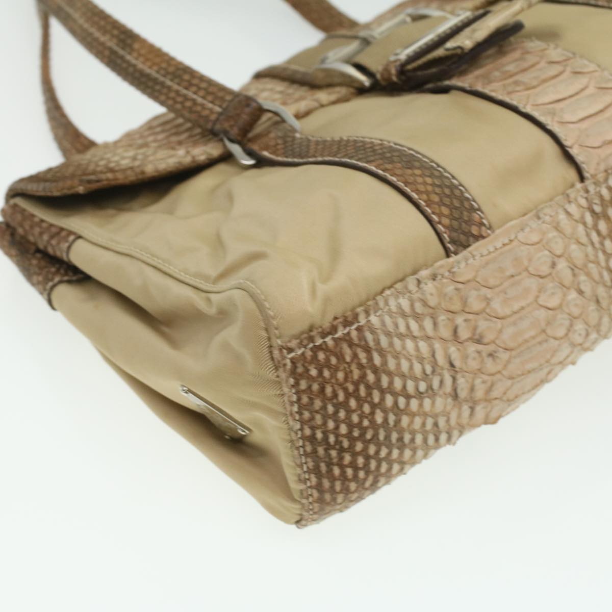 PRADA Snake pattern Semi-Shoulder Shoulder Bag Nylon Beige  yk5620