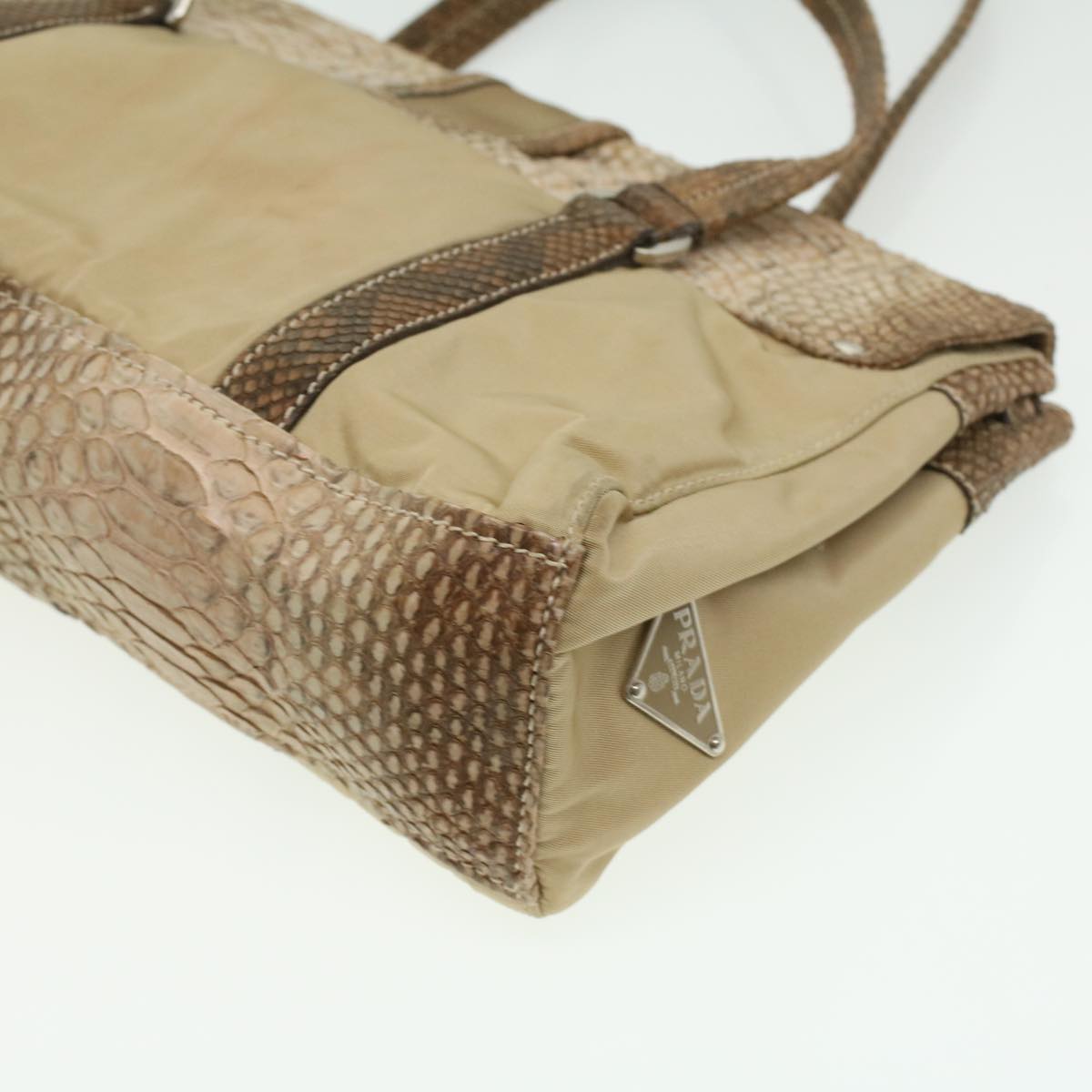 PRADA Snake pattern Semi-Shoulder Shoulder Bag Nylon Beige  yk5620