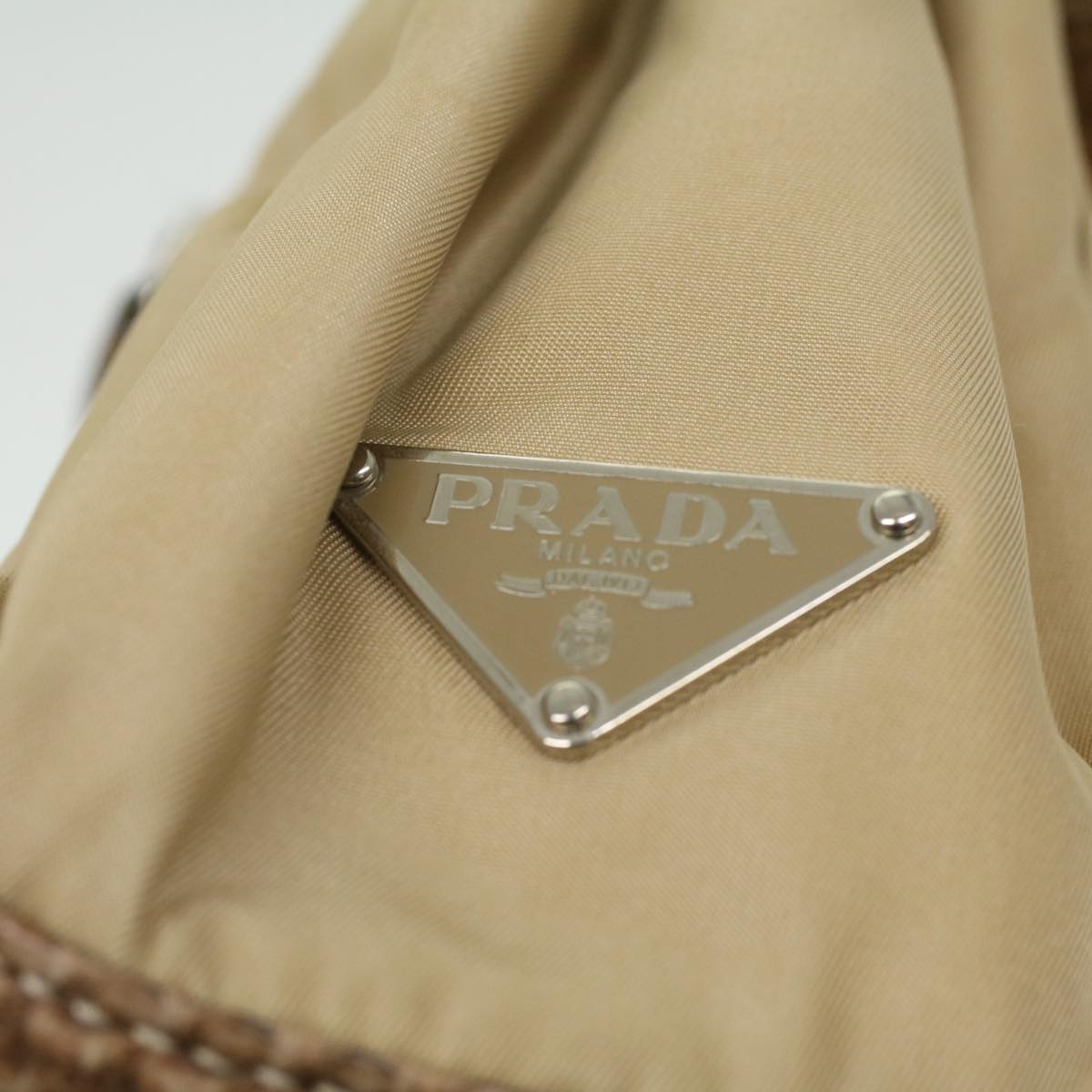 PRADA Snake pattern Semi-Shoulder Shoulder Bag Nylon Beige  yk5620