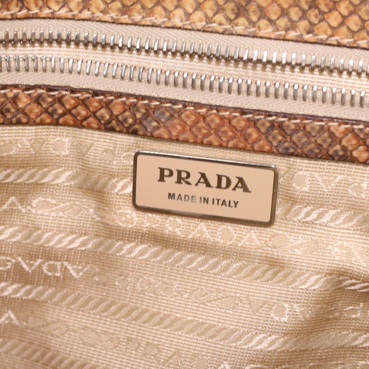 PRADA Snake pattern Semi-Shoulder Shoulder Bag Nylon Beige  yk5620