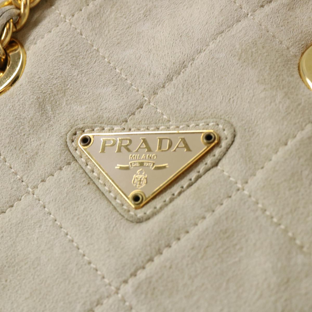 PRADA Quilted Chain Shoulder Bag Suede Gray  yk6604