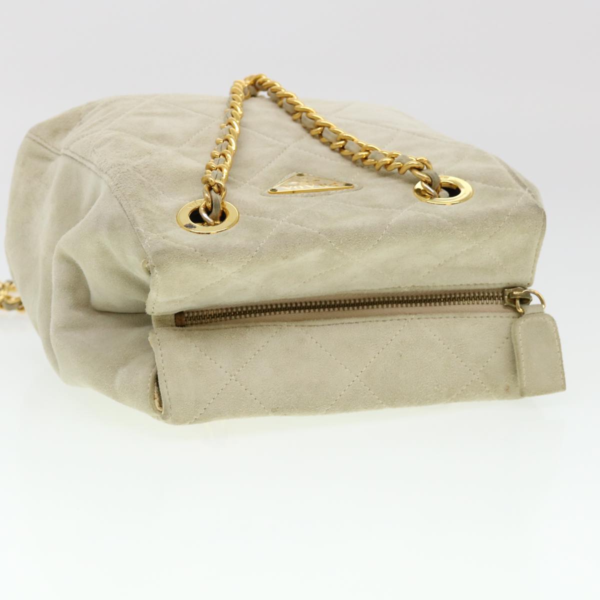 PRADA Quilted Chain Shoulder Bag Suede Gray  yk6604