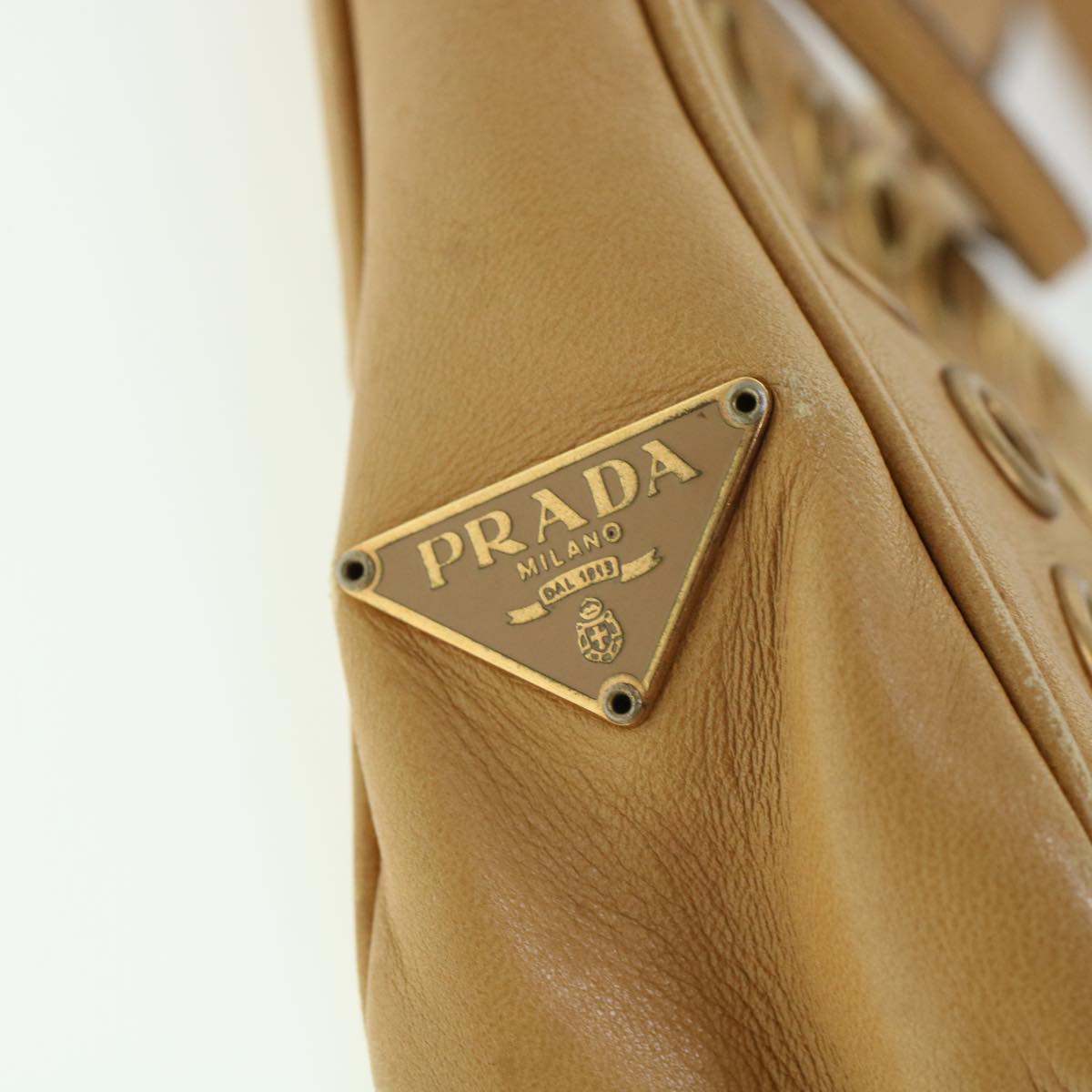 PRADA Punching Shoulder Bag Leather Beige  yk6935