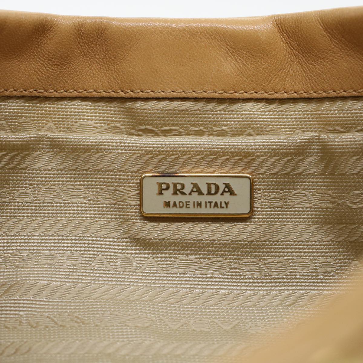 PRADA Punching Shoulder Bag Leather Beige  yk6935