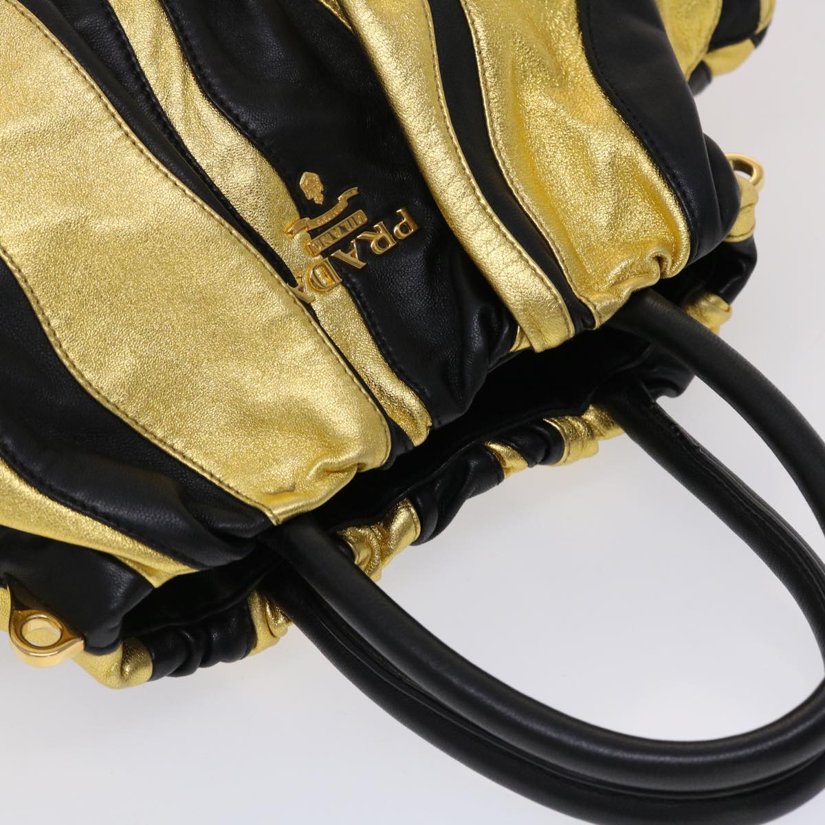 PRADA Hand Bag Nylon 2way Gold Tone  yk7593