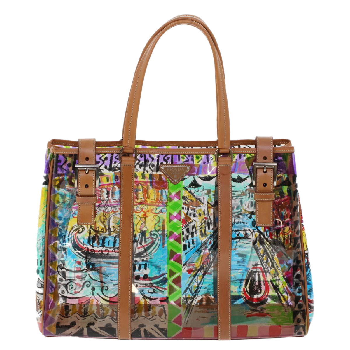 PRADA Venice Pattern Tote Bag Vinyl Leather Multicolor BR2515  yk7665B