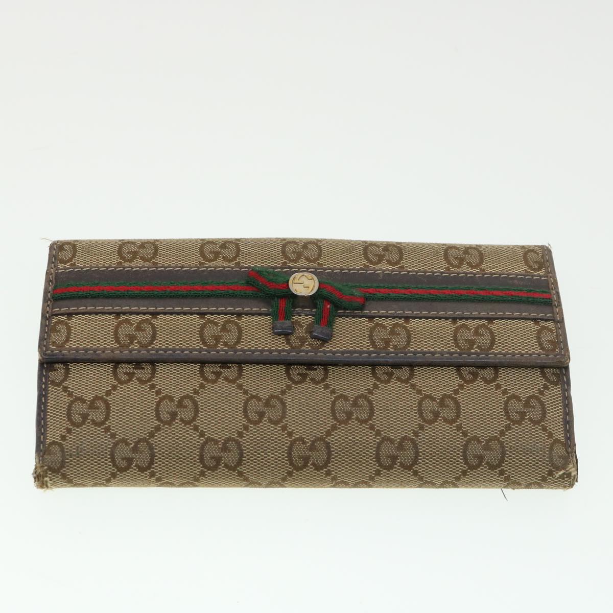 GUCCI GG Canvas Web Sherry Line Long Wallet 2Set Beige Brown Red  yt976